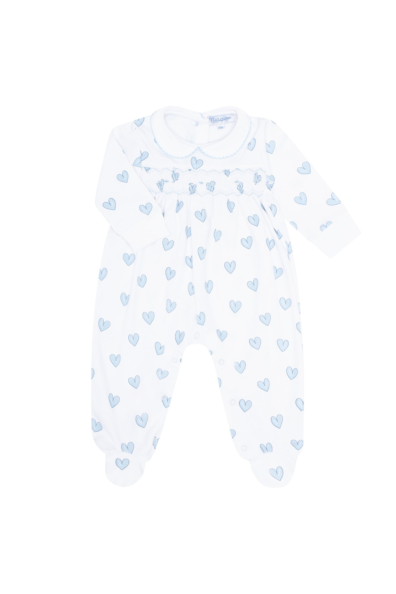 Image of Blue Heart Print Smocked Footie